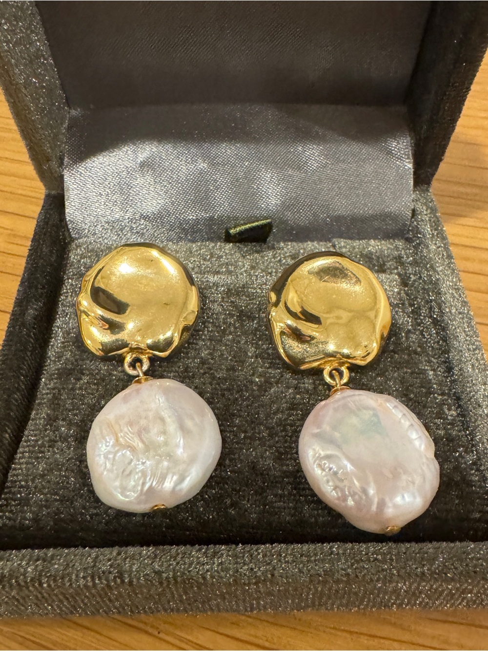 Lizzie Fortunato Gold Drop Earrings with White Pearl Discs